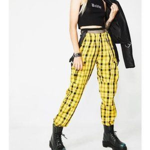 Current Mood Yellow Plaid Cargo Pants